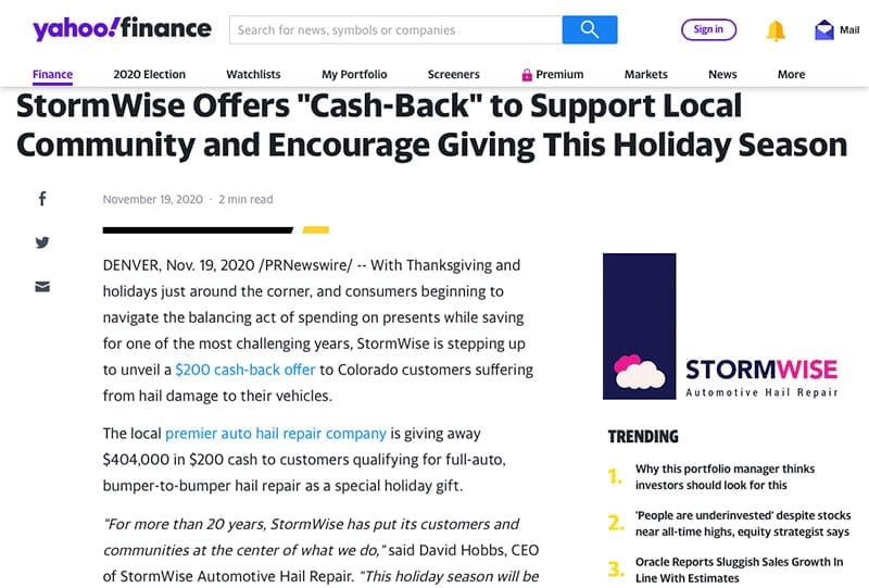 StormWise 2020 holiday offer on Yahoo Finance