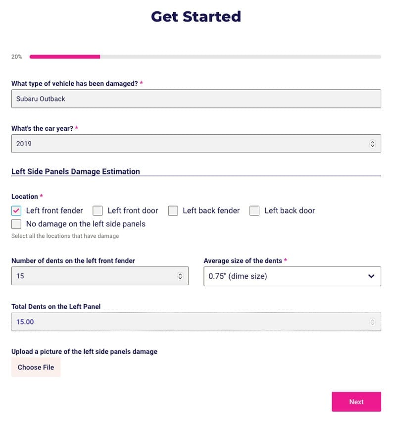 StormWise Hail Damage Car Repair Cost Calculator Step 1