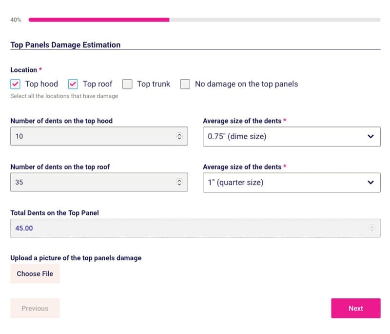 StormWise Hail Damage Car Repair Cost Calculator Step 2