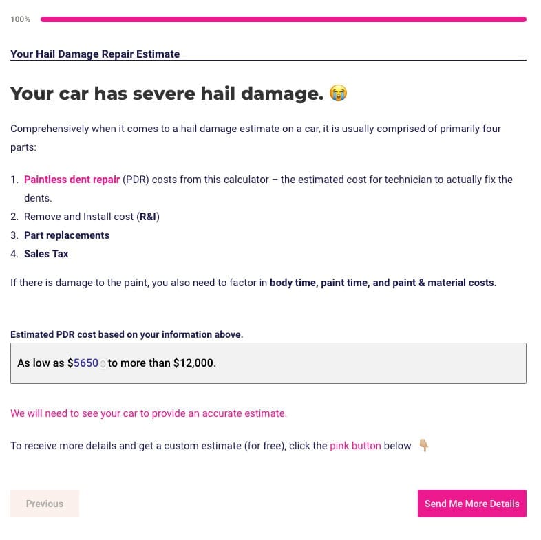 StormWise Hail Damage Car Repair Cost Calculator Step 5